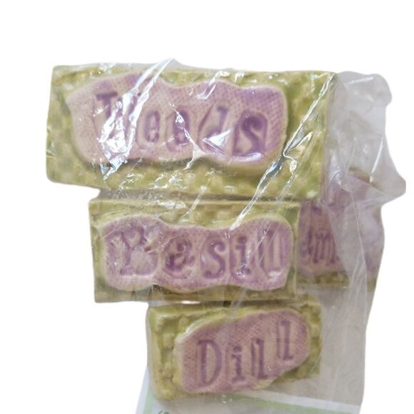 NWT Herb Plant Markers Stakes Garden Basil Dill Weeds Susan Levine Pottery NIP. - Picture 7 of 13